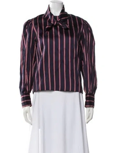 Pre-owned Sandro Striped Tie Neck Blouse In Blue