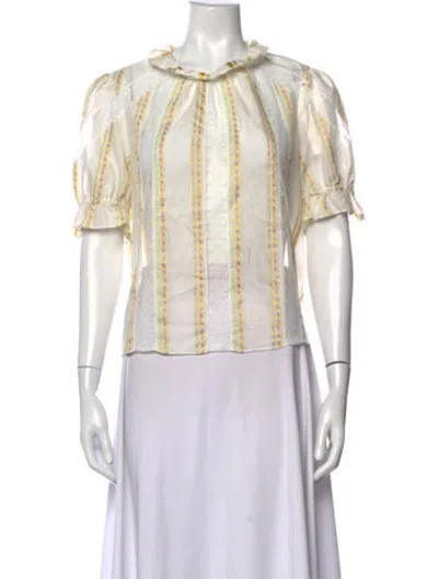 Pre-owned Sandro Striped Tie Neck Blouse In Neutrals