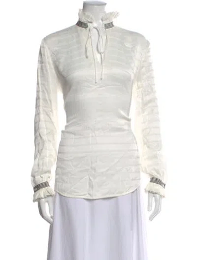 Pre-owned Sandro Striped Tie Neck Blouse In White