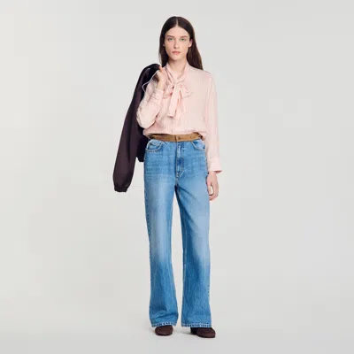 Sandro Striped Tie-neck Shirt In Pink