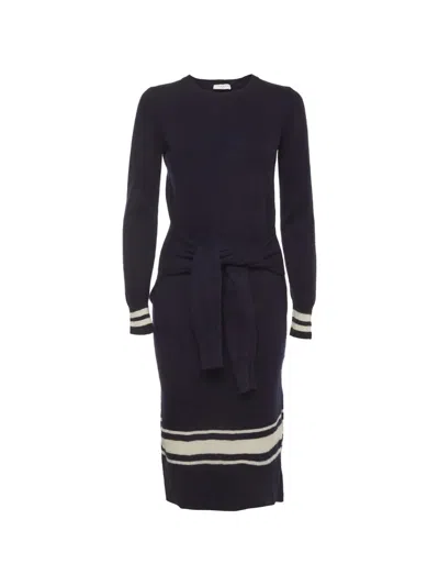 Pre-owned Sandro Striped Tie-waist Midi Dress In Blue