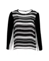 Sandro Striped Top In Black And White Silk In Multi