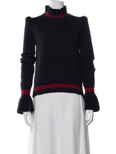 Pre-owned Sandro Striped Turtleneck Sweater In Blue