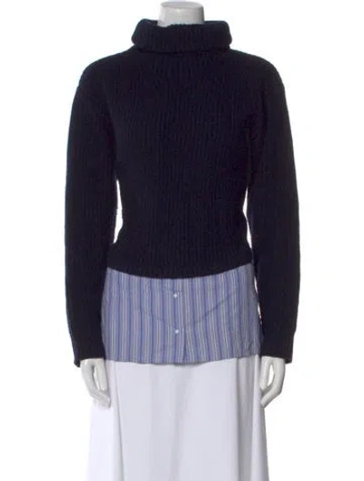 Pre-owned Sandro Striped Turtleneck Sweater In Blue