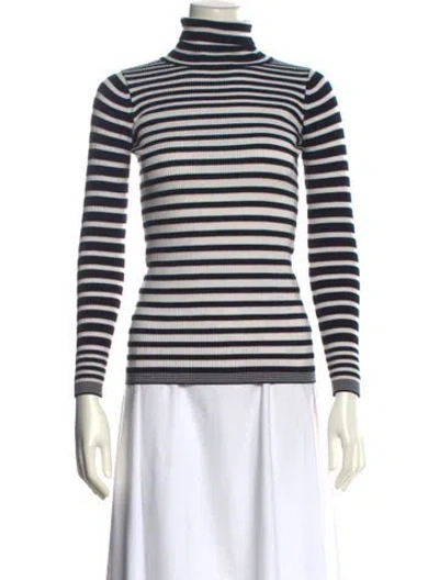 Pre-owned Sandro Striped Turtleneck Sweater In White