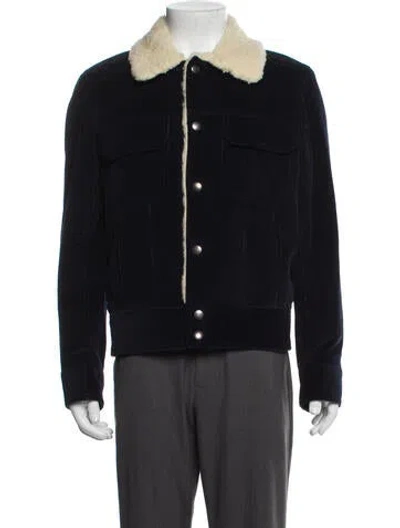 Pre-owned Sandro Striped Utility Jacket In Blue