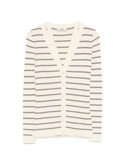 Sandro Striped V-neck Cardigan In Multi