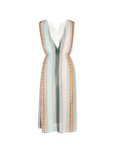 Pre-owned Sandro Striped V-neck Midi Dress In Neutral