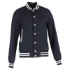 Sandro Striped Varsity Jacket In Navy Blue Polyester In Blue
