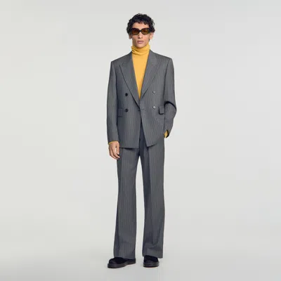 Sandro Croisee Standard Fit Pinstripe Wool Jacket In Gray