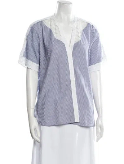 Pre-owned Sandro Striped V-neck Blouse In Blue
