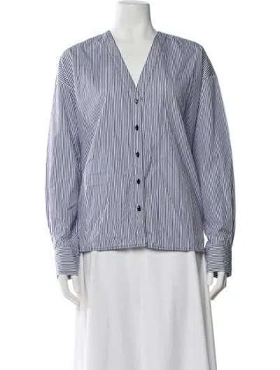 Pre-owned Sandro Striped V-neck Blouse In Blue