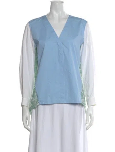 Pre-owned Sandro Striped V-neck Blouse In Blue