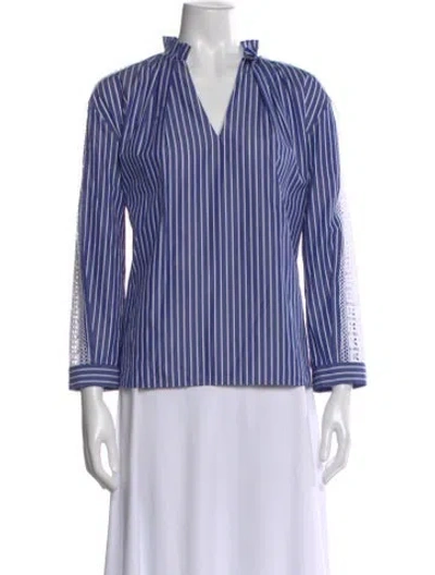 Pre-owned Sandro Striped V-neck Blouse In Blue