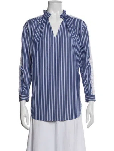 Pre-owned Sandro Striped V-neck Blouse In Blue