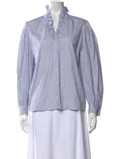 Pre-owned Sandro Striped V-neck Blouse In Blue