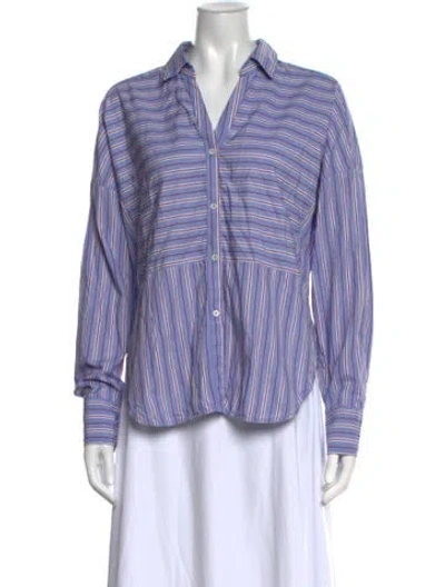 Pre-owned Sandro Striped V-neck Blouse In Blue