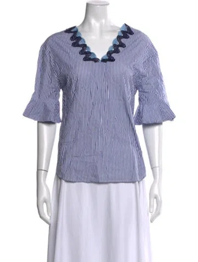 Pre-owned Sandro Striped V-neck Blouse In Blue/white
