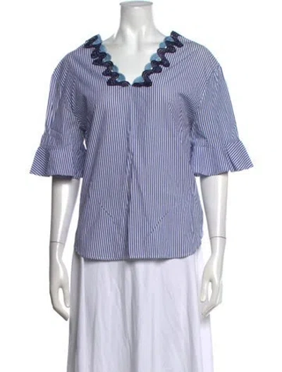 Pre-owned Sandro Striped V-neck Blouse In Blue/white