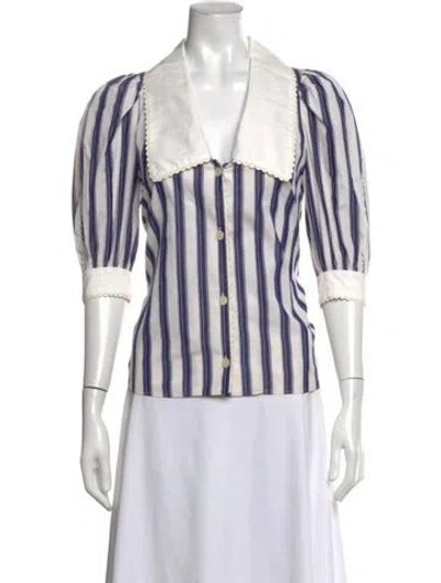 Pre-owned Sandro Striped V-neck Blouse In Blue/white