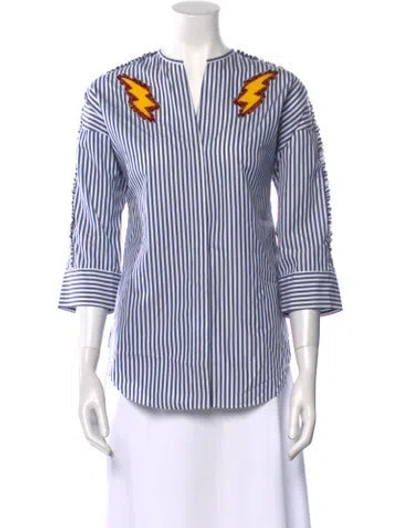 Pre-owned Sandro Striped V-neck Blouse In Multi