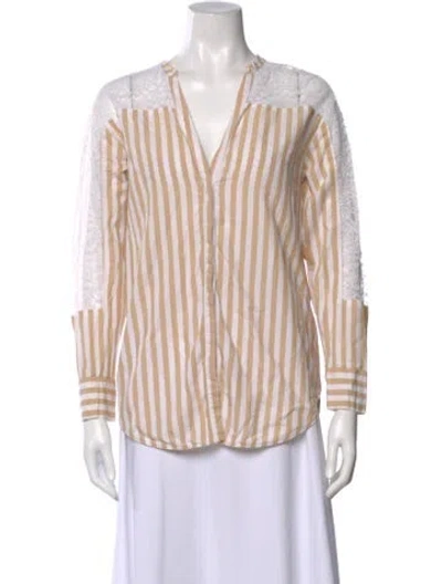 Pre-owned Sandro Striped V-neck Blouse In Neutral