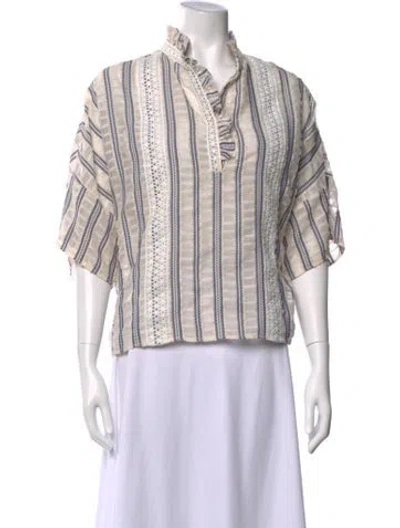 Pre-owned Sandro Striped V-neck Blouse In Neutral