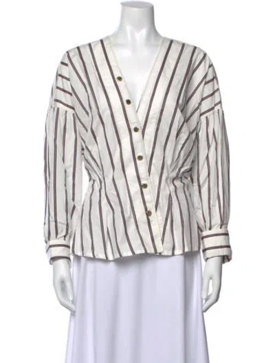 Pre-owned Sandro Striped V-neck Blouse In Pink/white