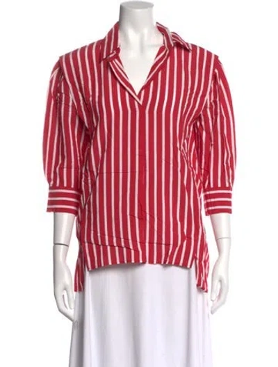 Pre-owned Sandro Striped V-neck Blouse In Red
