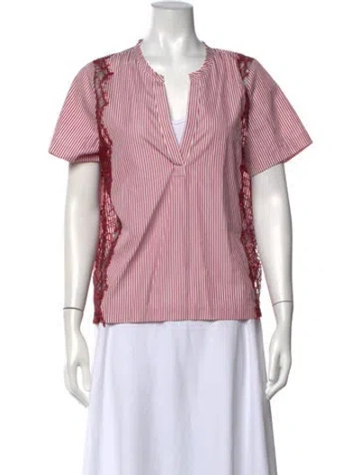 Pre-owned Sandro Striped V-neck Blouse In Red