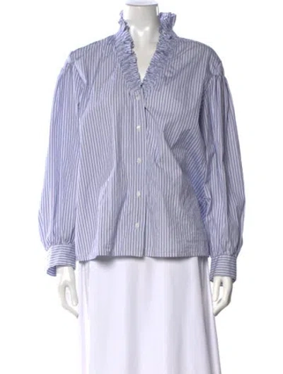 Pre-owned Sandro Striped V-neck Blouse In White