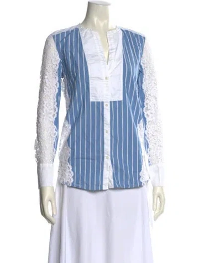 Pre-owned Sandro Striped V-neck Button-up Top In Blue