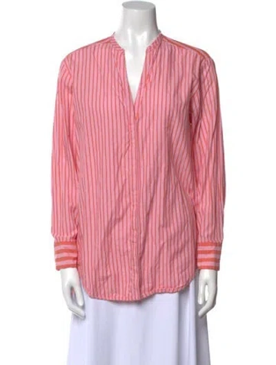 Pre-owned Sandro Striped V-neck Button-up Top In Red