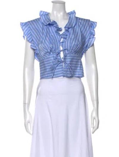 Pre-owned Sandro Striped V-neck Crop Top In Blue