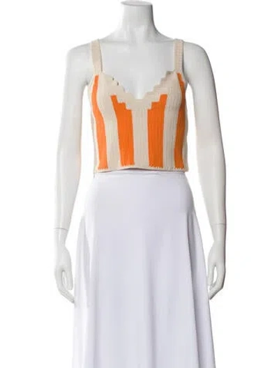Pre-owned Sandro Striped V-neck Crop Top In Neutral