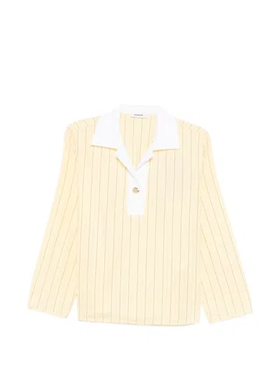 Sandro Striped V-neck Long-sleeve Cotton Polo Top In Yellow