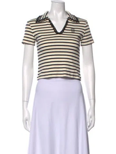 Pre-owned Sandro Striped V-neck Polo W/ Tags In Neutral