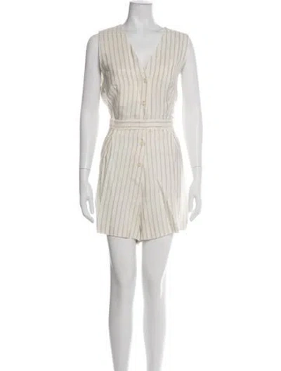 Pre-owned Sandro Striped V-neck Romper W/ Tags In Neutral