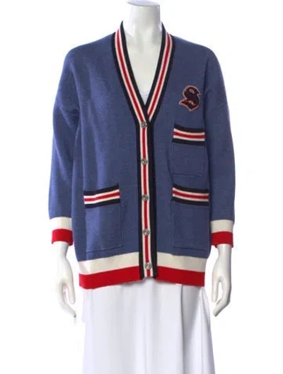 Pre-owned Sandro Striped V-neck Sweater In Blue