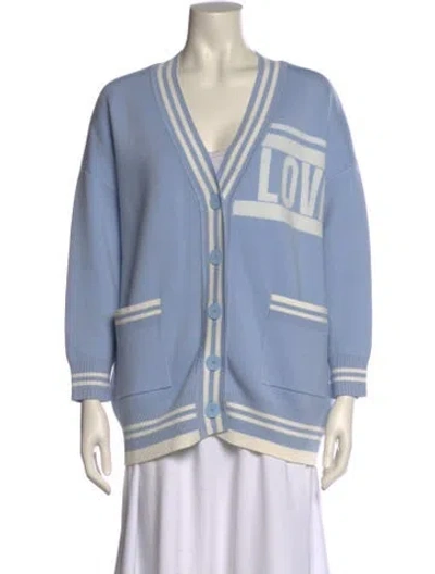 Pre-owned Sandro Striped V-neck Sweater In Blue