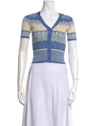 Pre-owned Sandro Striped V-neck Sweater In Blue