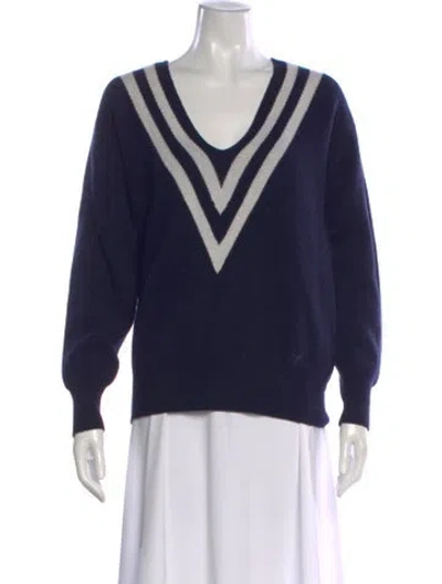 Pre-owned Sandro Striped V-neck Sweater In Blue