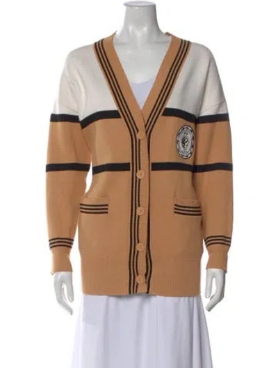 Pre-owned Sandro Striped V-neck Sweater In Brown
