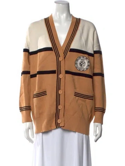 Pre-owned Sandro Striped V-neck Sweater In Brown
