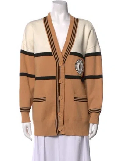 Pre-owned Sandro Striped V-neck Sweater In Brown/neutrals