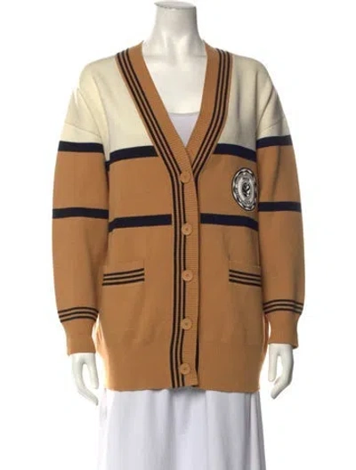 Pre-owned Sandro Striped V-neck Sweater In Brown/neutrals