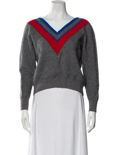 Pre-owned Sandro Striped V-neck Sweater In Gray