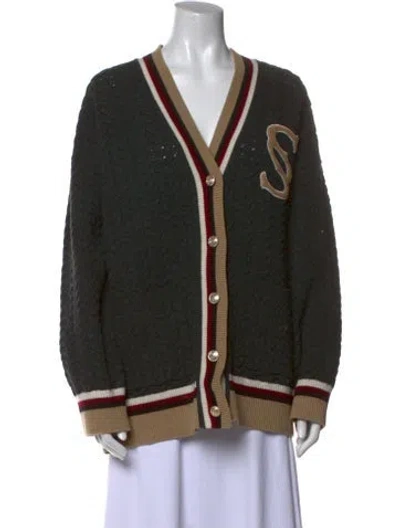 Pre-owned Sandro Striped V-neck Sweater In Gray