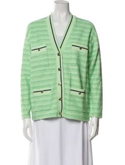 Pre-owned Sandro Striped V-neck Sweater In Green