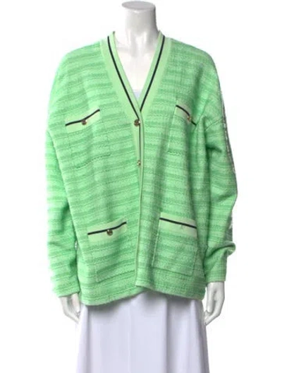 Pre-owned Sandro Striped V-neck Sweater In Green